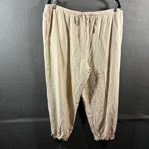vtg women silk pants xl khaki crochet boho joggers neutral minimalist coastal